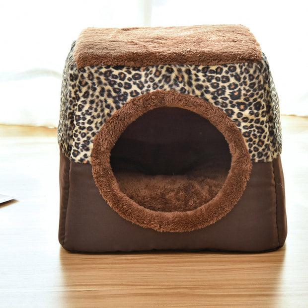 2 in 1 Schlafnest - Katzenbett Katzenbetten PfotenLAND Kaffee Leopard L 